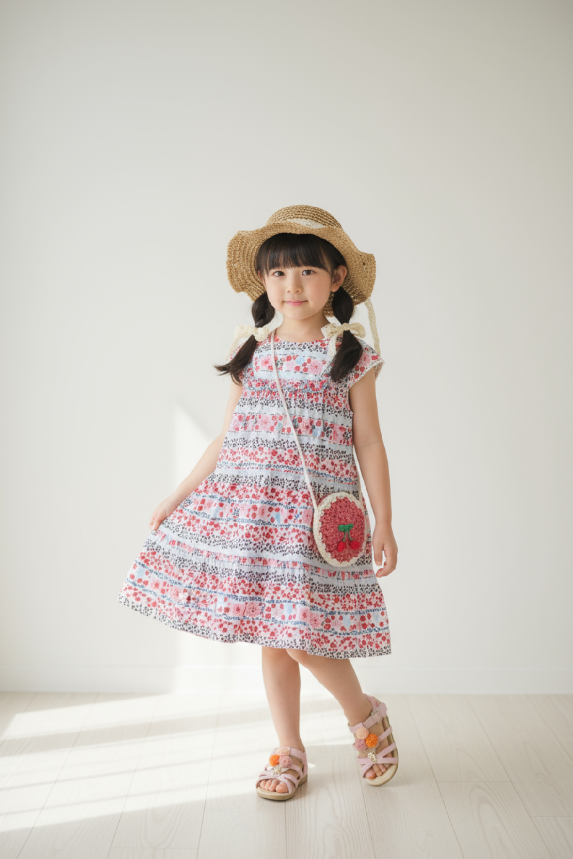 粉紅碎花連衣裙