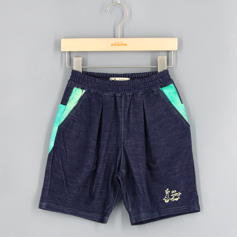 扎染口袋彈性牛仔短褲