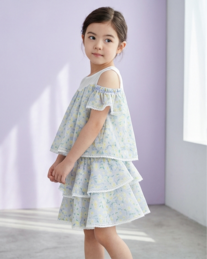 碎花荷葉層次短裙