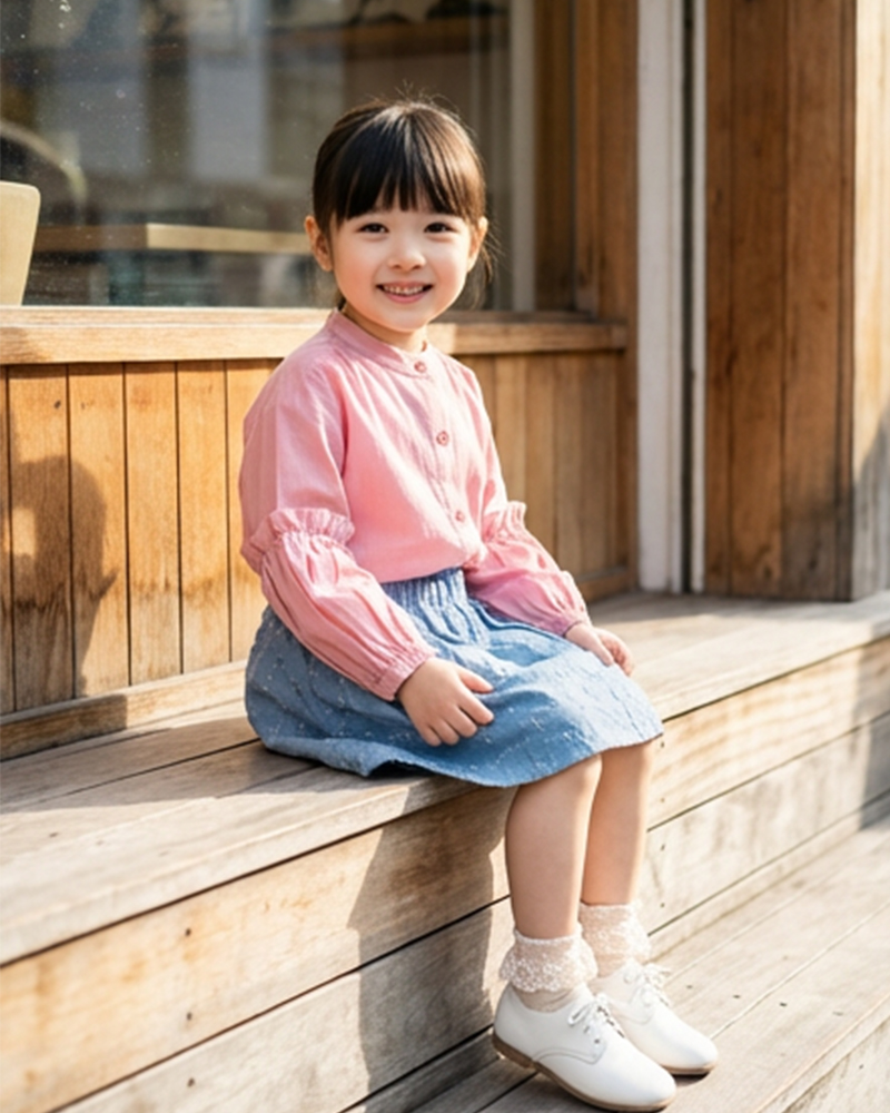 貓咪刺繡直紋襯衫