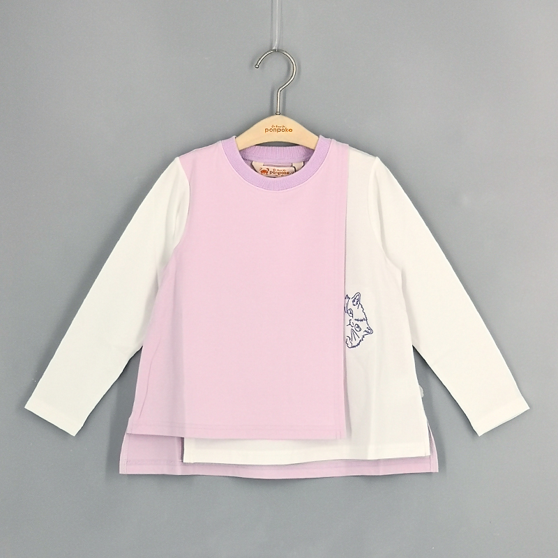 貓貓刺繡疊層剪裁T恤