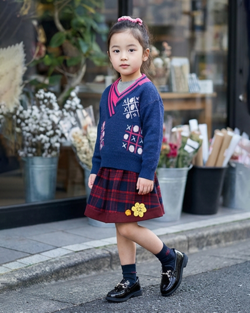 花朵勾花格仔短裙