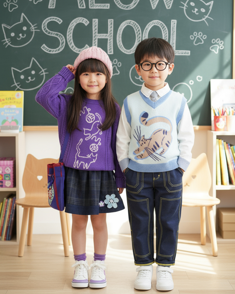 貓咪圖案針織背心