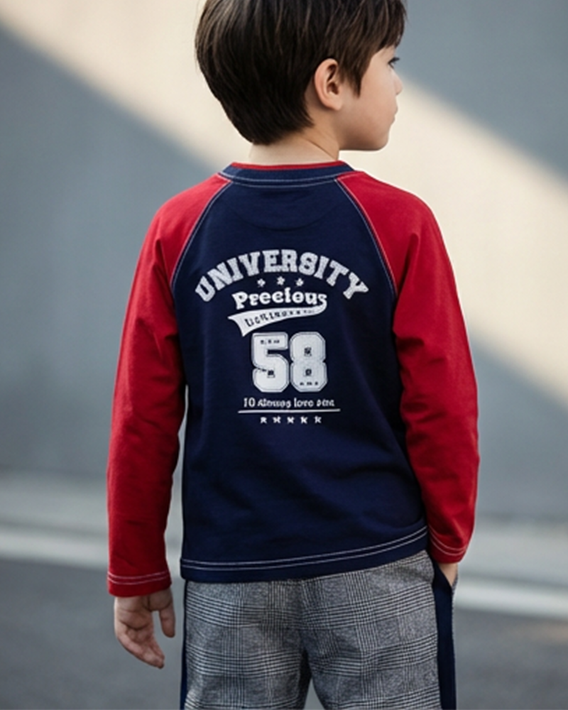 印花撞色牛角袖T恤