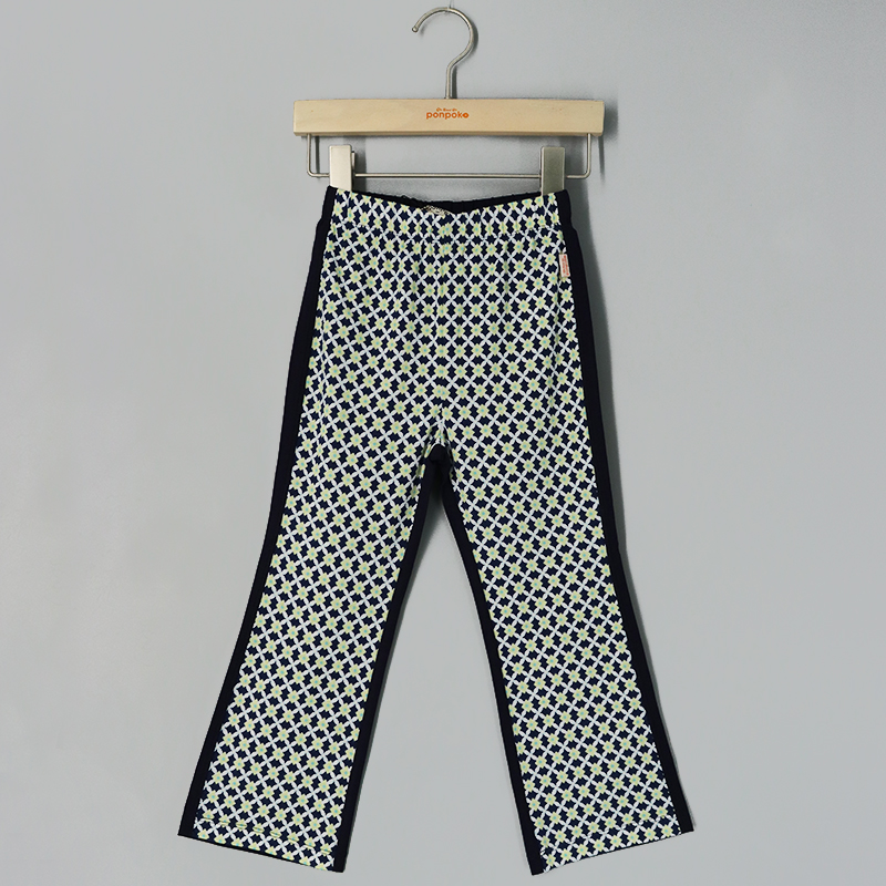 復古花花拼布喇叭緊身褲