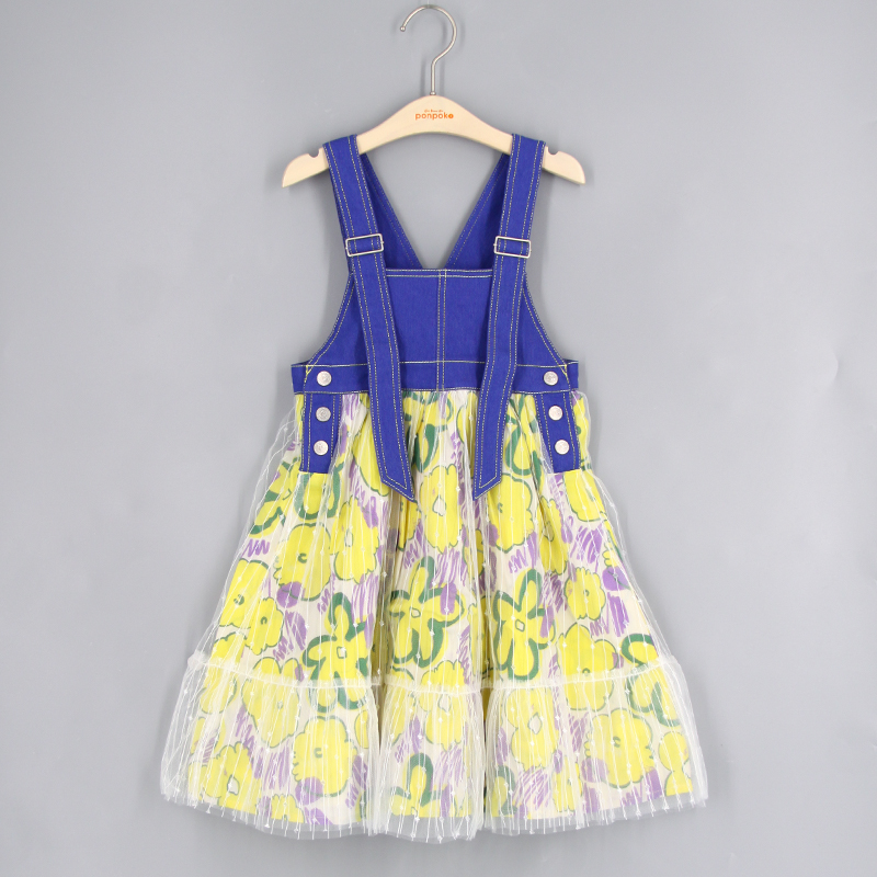 撞色花卉吊帶裙