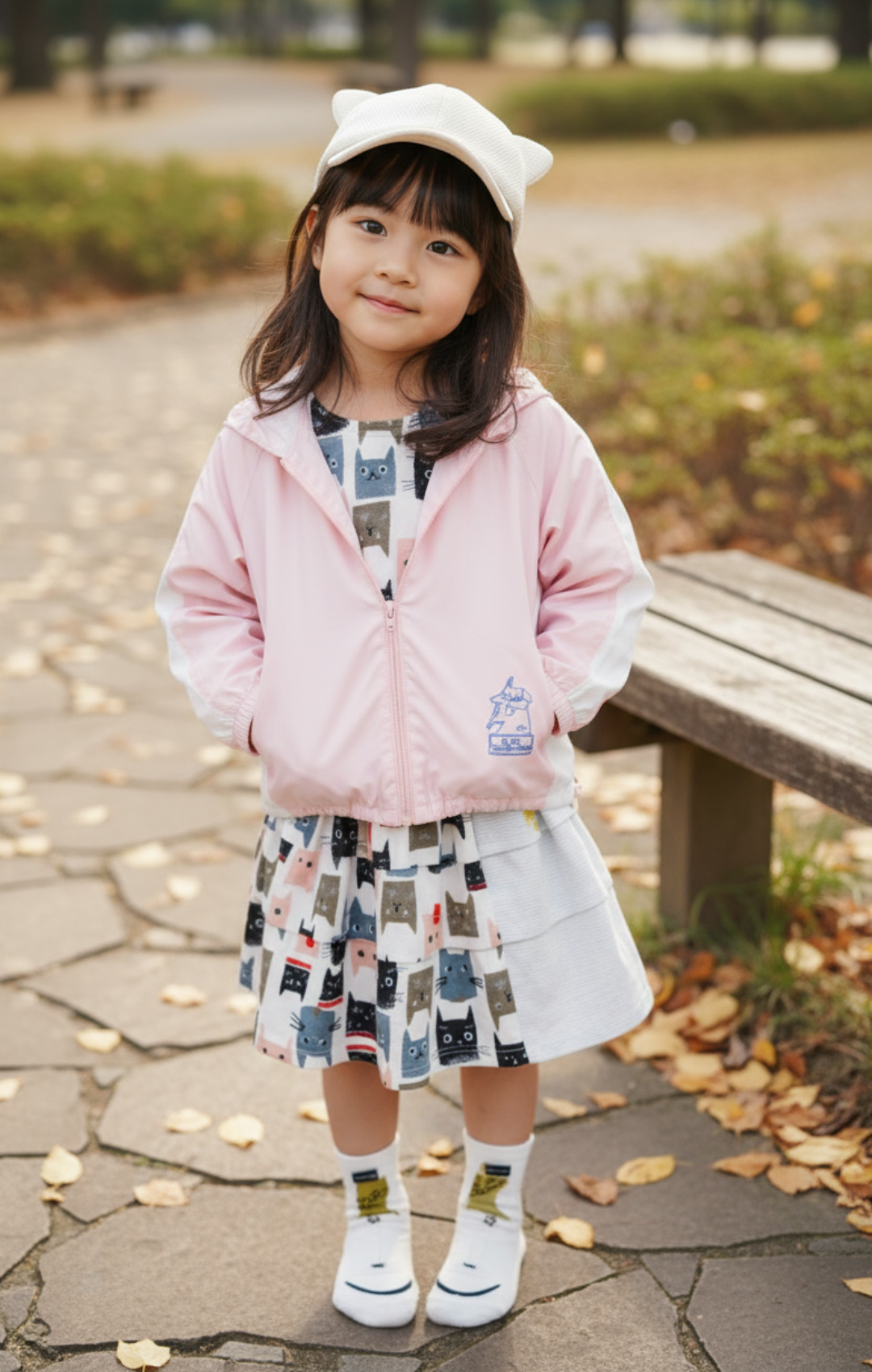 貓咪圖案拼布短裙