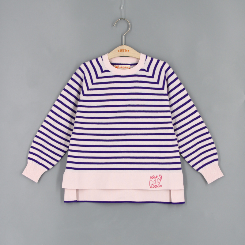 貓咪刺繡橫間毛衣(女童)