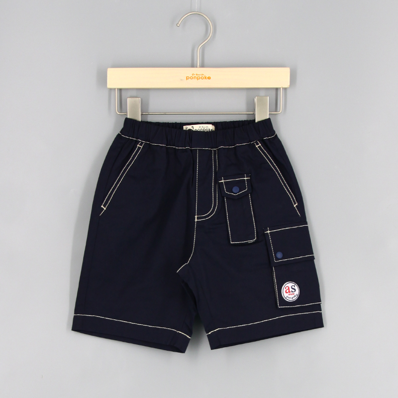 山系多口袋撞色車線短褲