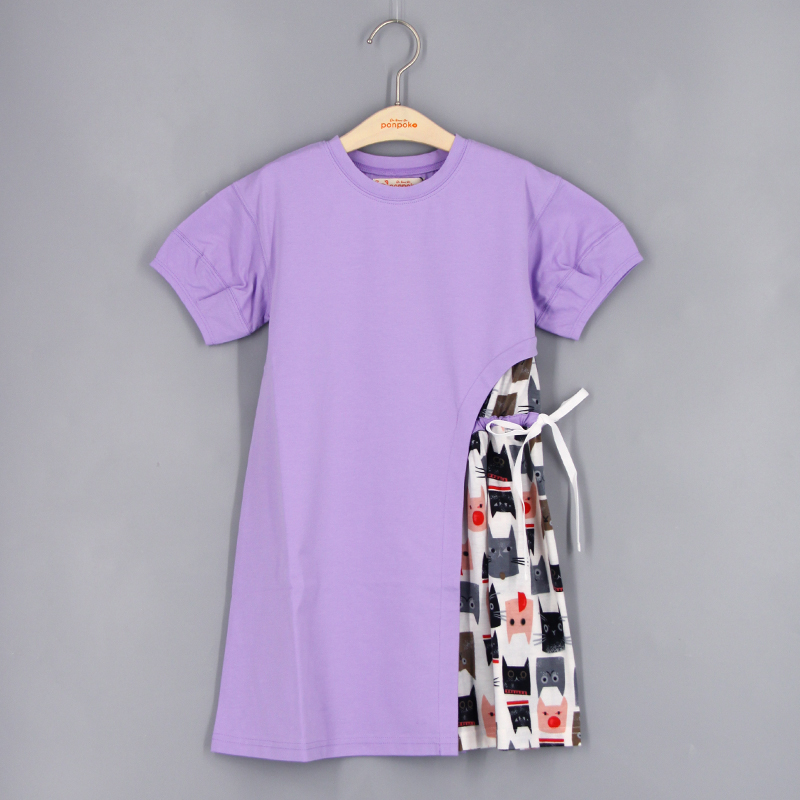 貓咪拼布束腰連衣裙