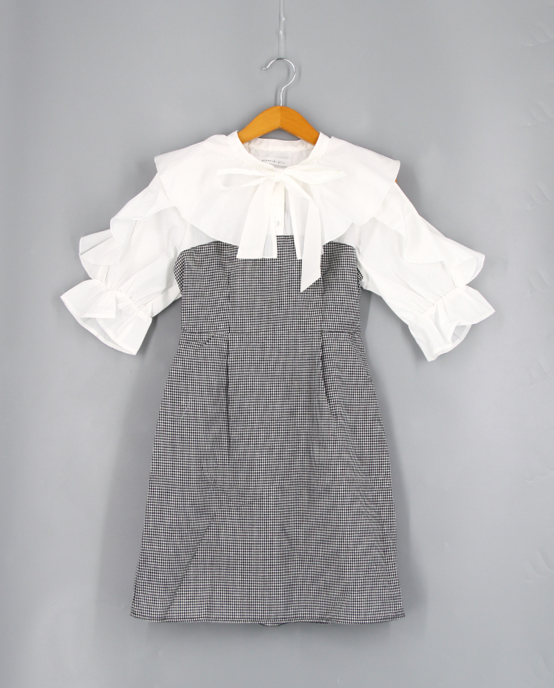 撞色荷葉領連身裙