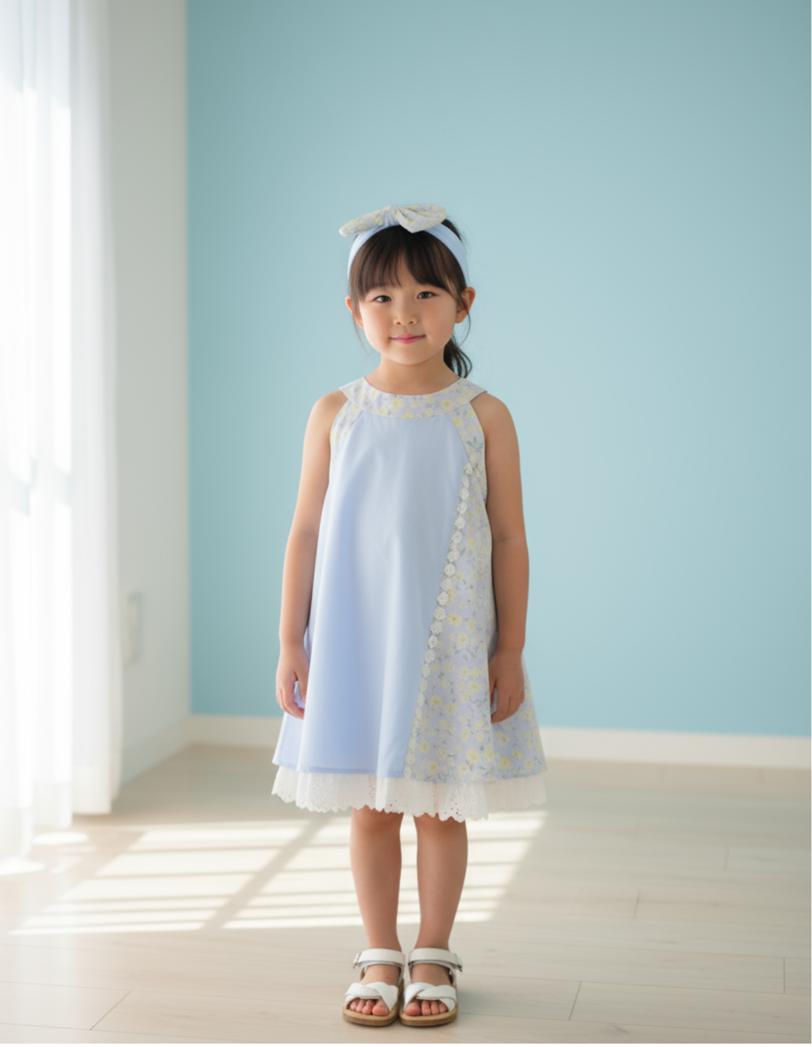 碎花拼布背心連衣裙