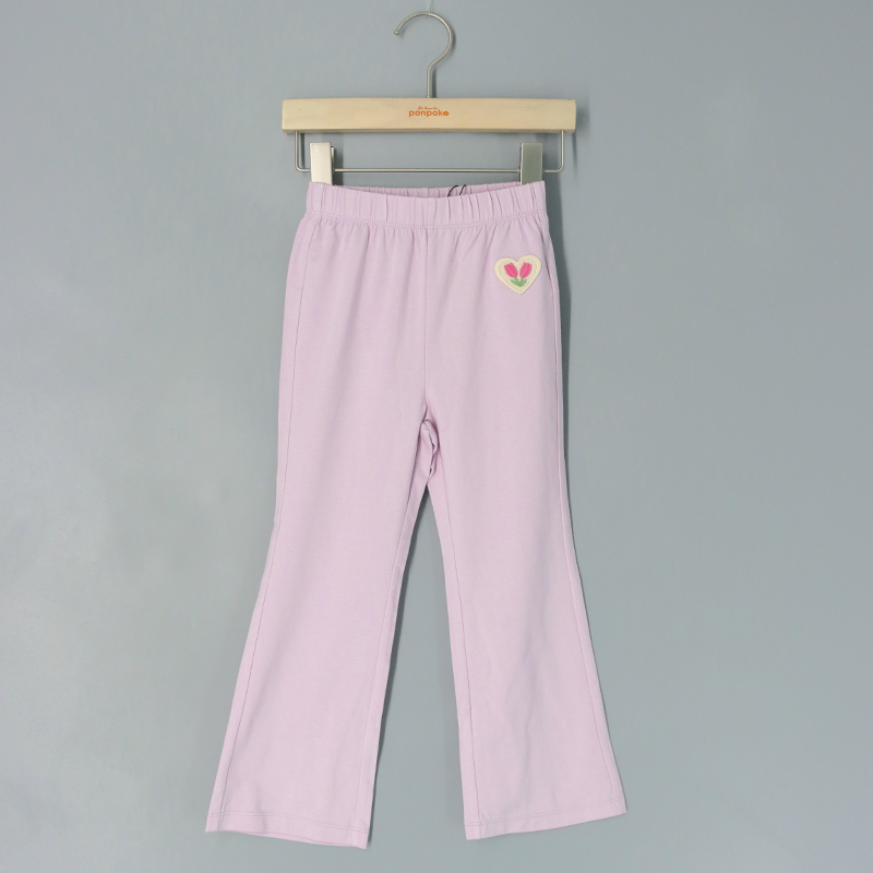 愛心刺繡純色喇叭緊身褲